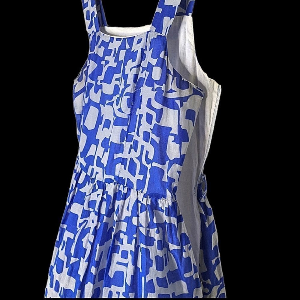 Vintage Square Neck Blue And Grey Fully Lined Cotton Sundress size 10 - Picture 6 of 9